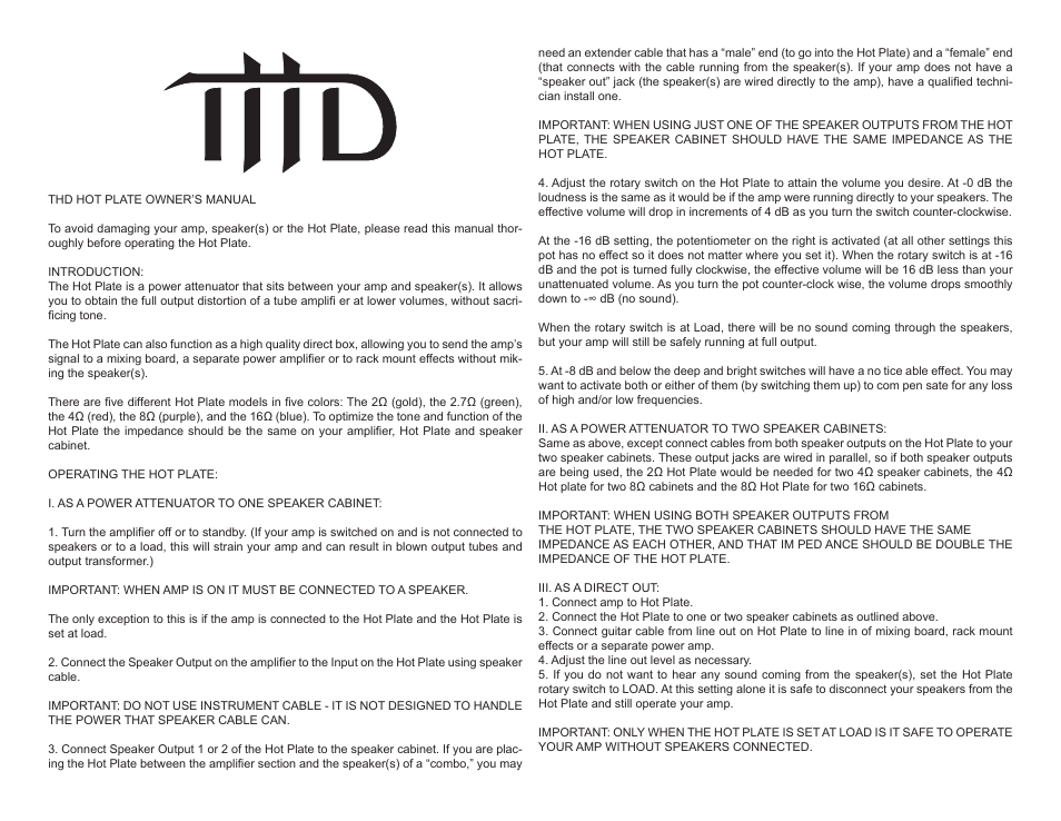 THD Electronics Hot Plate User Manual | 2 pages
