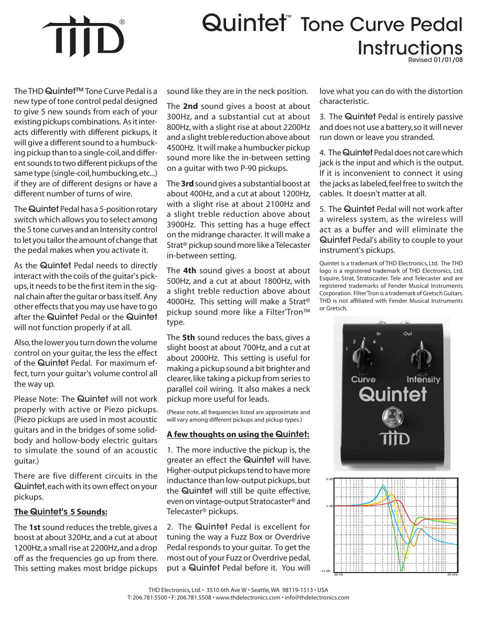 THD Electronics Quintet Tone Curve Pedal User Manual | 1 page