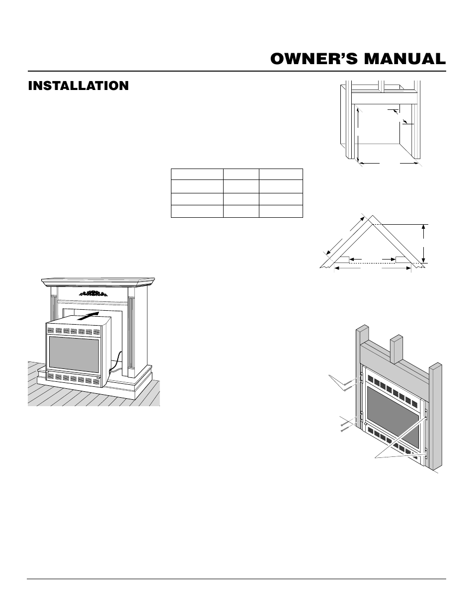 Owner’s manual, Installation, Continued | Built-in fireplace installation | Desa Tech CGEFP33PR User Manual | Page 17 / 38