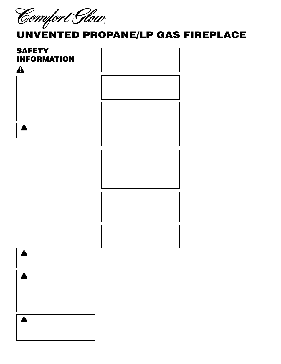 Unvented propane/lp gas fireplace, Safety information | Desa Tech CGEFP33PR User Manual | Page 2 / 38