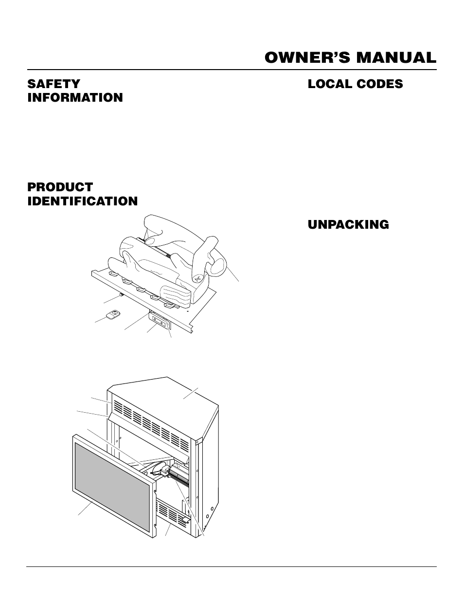 Owner’s manual, Product identification local codes, Unpacking | Safety information | Desa Tech CGEFP33PR User Manual | Page 3 / 38