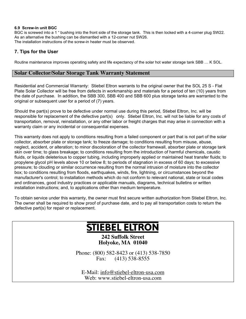 Thermo Technologies SBB Solar Storage Tank User Manual | Page 9 / 9