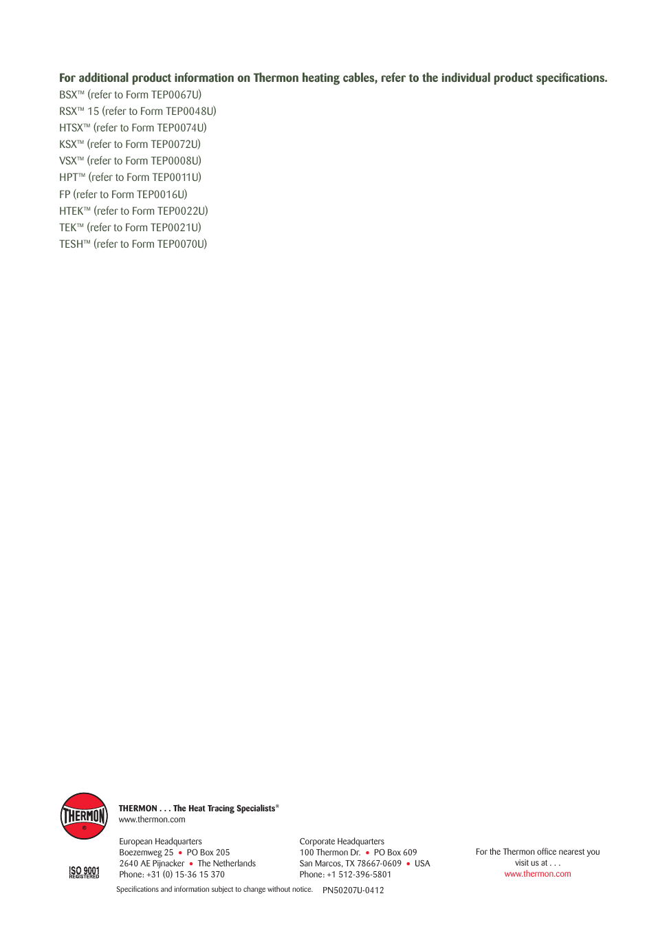 Thermon Electric Heat Tracing User Manual | Page 12 / 12