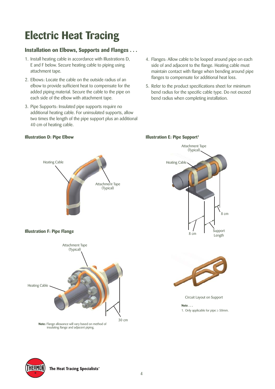 Electric heat tracing, Installation on elbows, supports and flanges | Thermon Electric Heat Tracing User Manual | Page 5 / 12