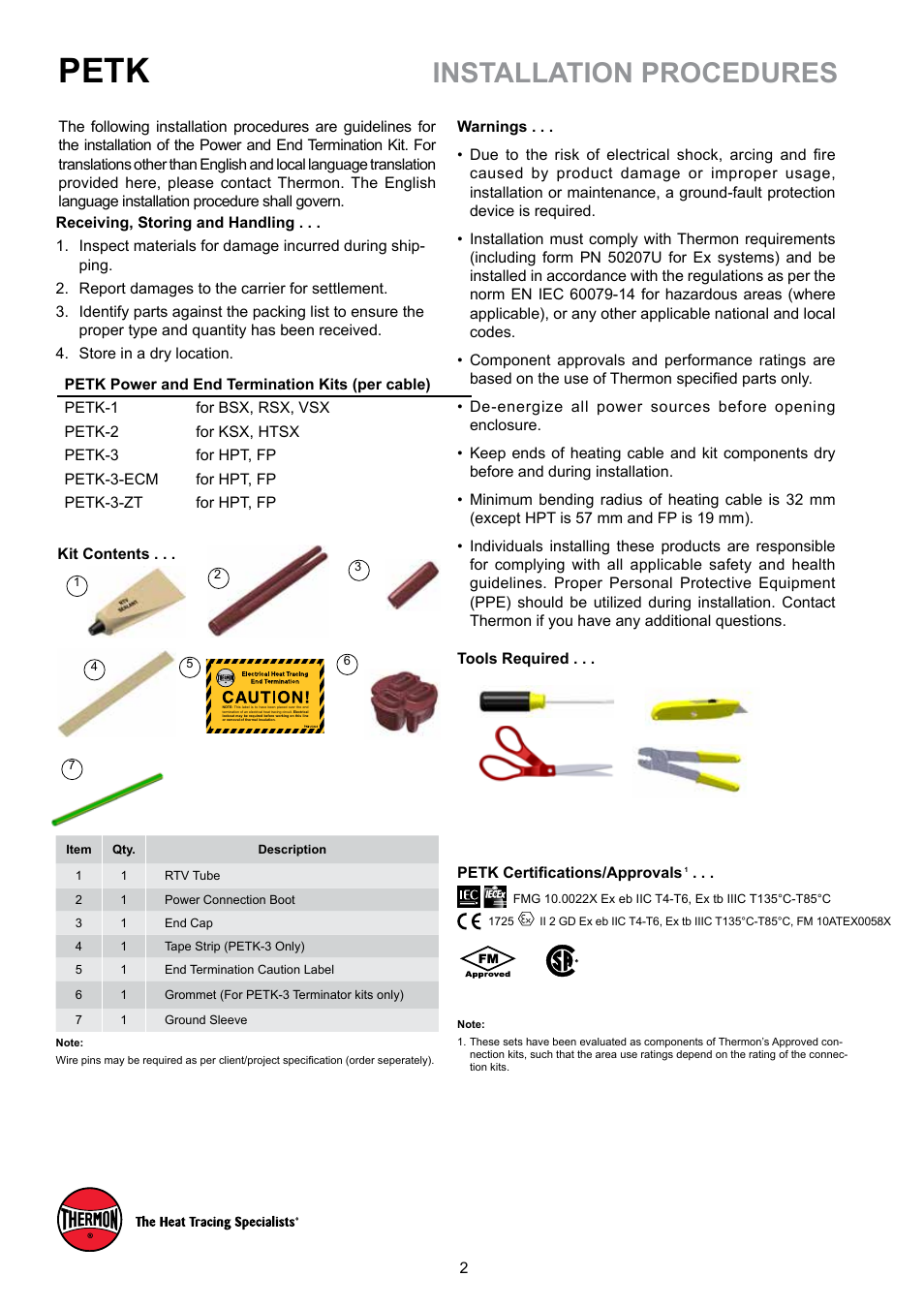 Petk, Installation procedures | Thermon PETK User Manual | Page 2 / 7