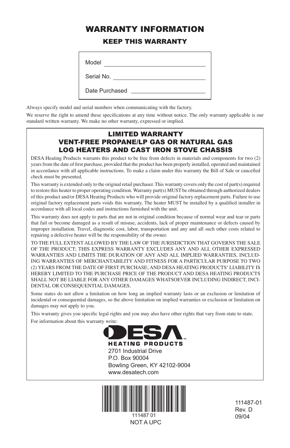 Warranty information, Keep this warranty | Desa Tech CSPBNT  EN User Manual | Page 24 / 24