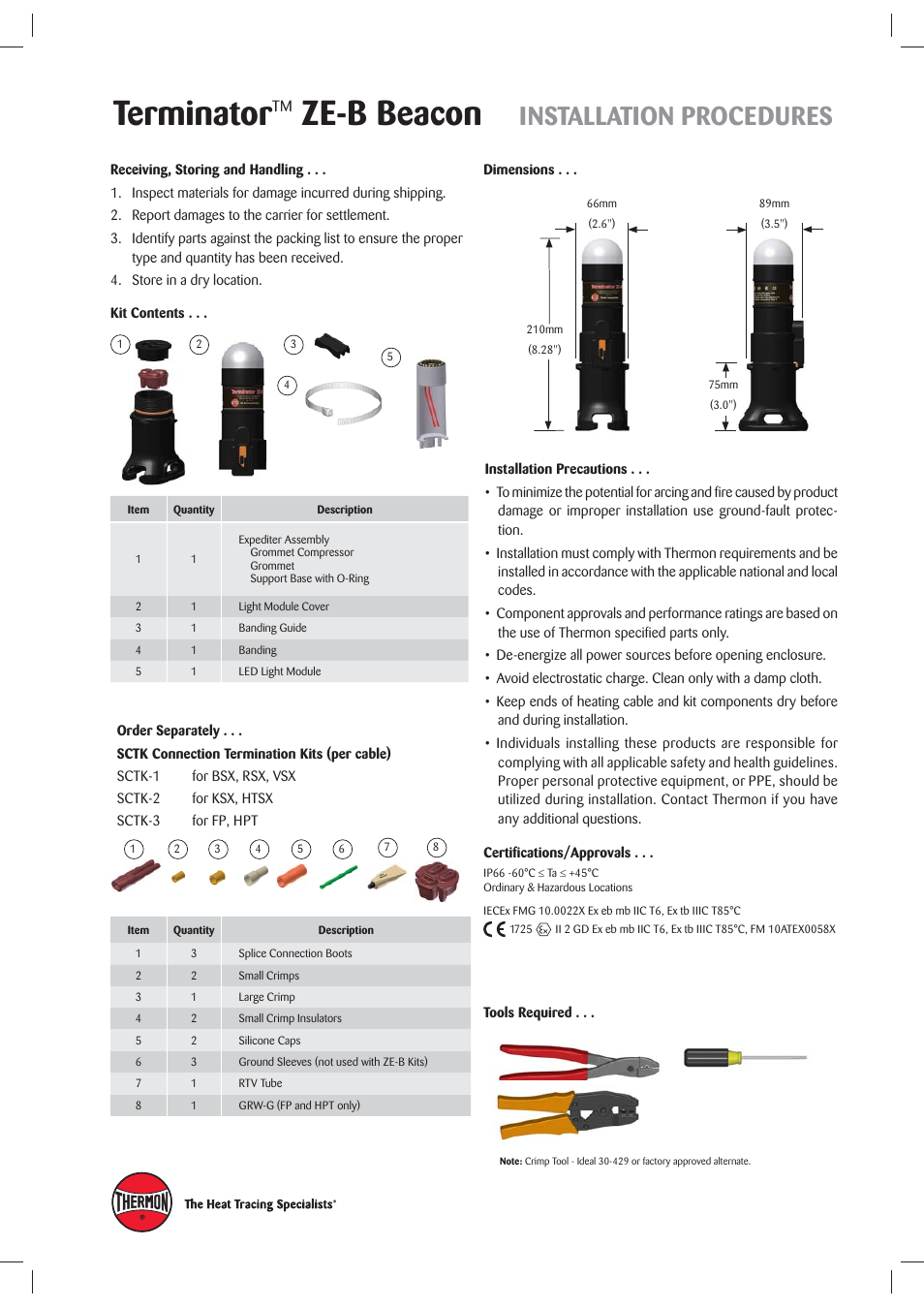 Terminator, Ze-b beacon, Installation procedures | Thermon ZE-B Beacon Terminator User Manual | Page 2 / 4