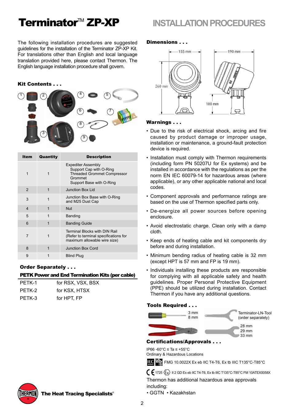 Terminator, Zp-xp, Installation procedures | Thermon ZP-XP Terminator User Manual | Page 2 / 6