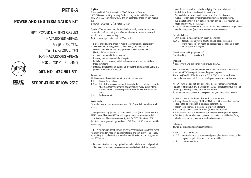 Thermon PETK-3 User Manual | 5 pages