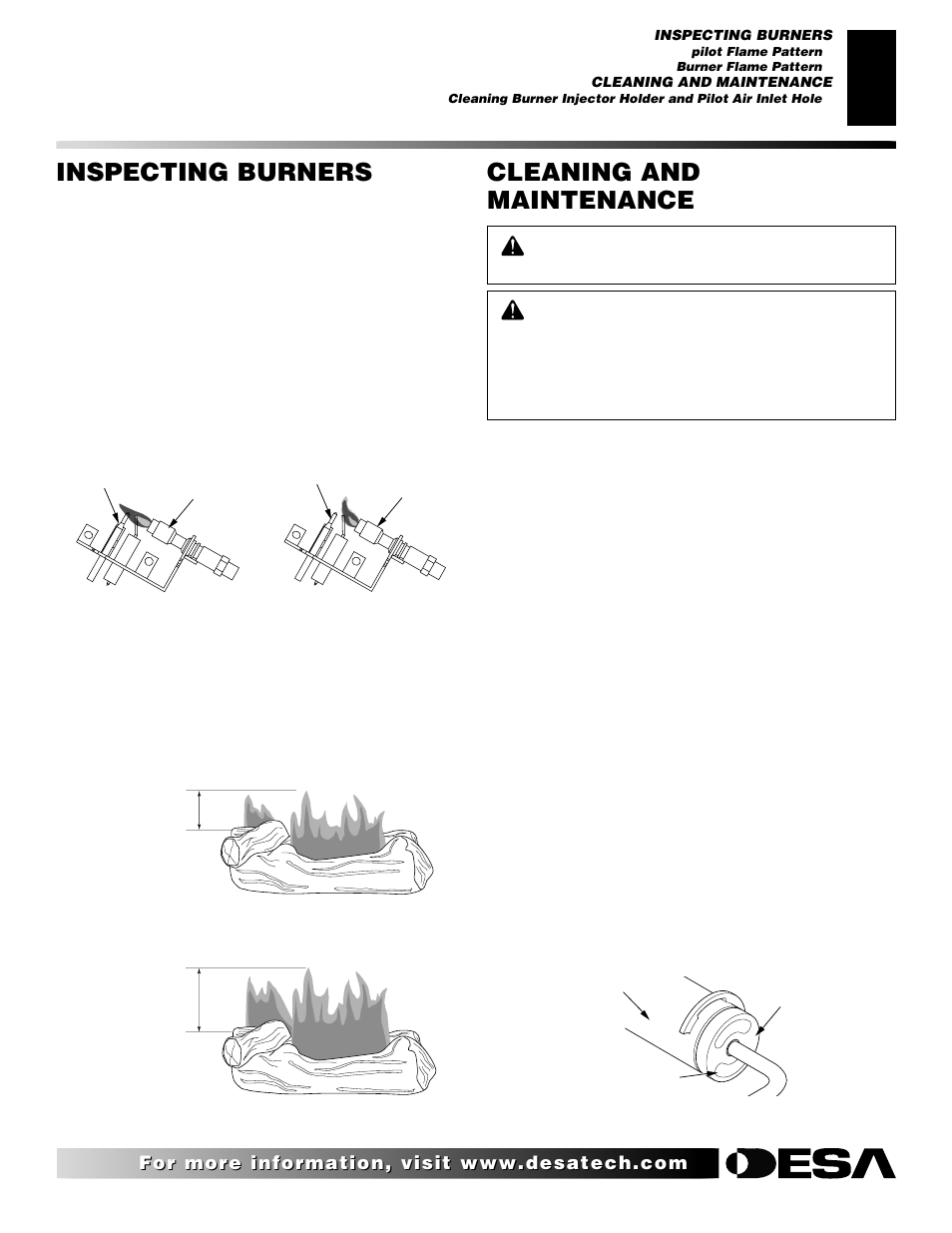 Inspecting burners, Cleaning and maintenance | Desa Tech 107434-01C.pdf User Manual | Page 15 / 28