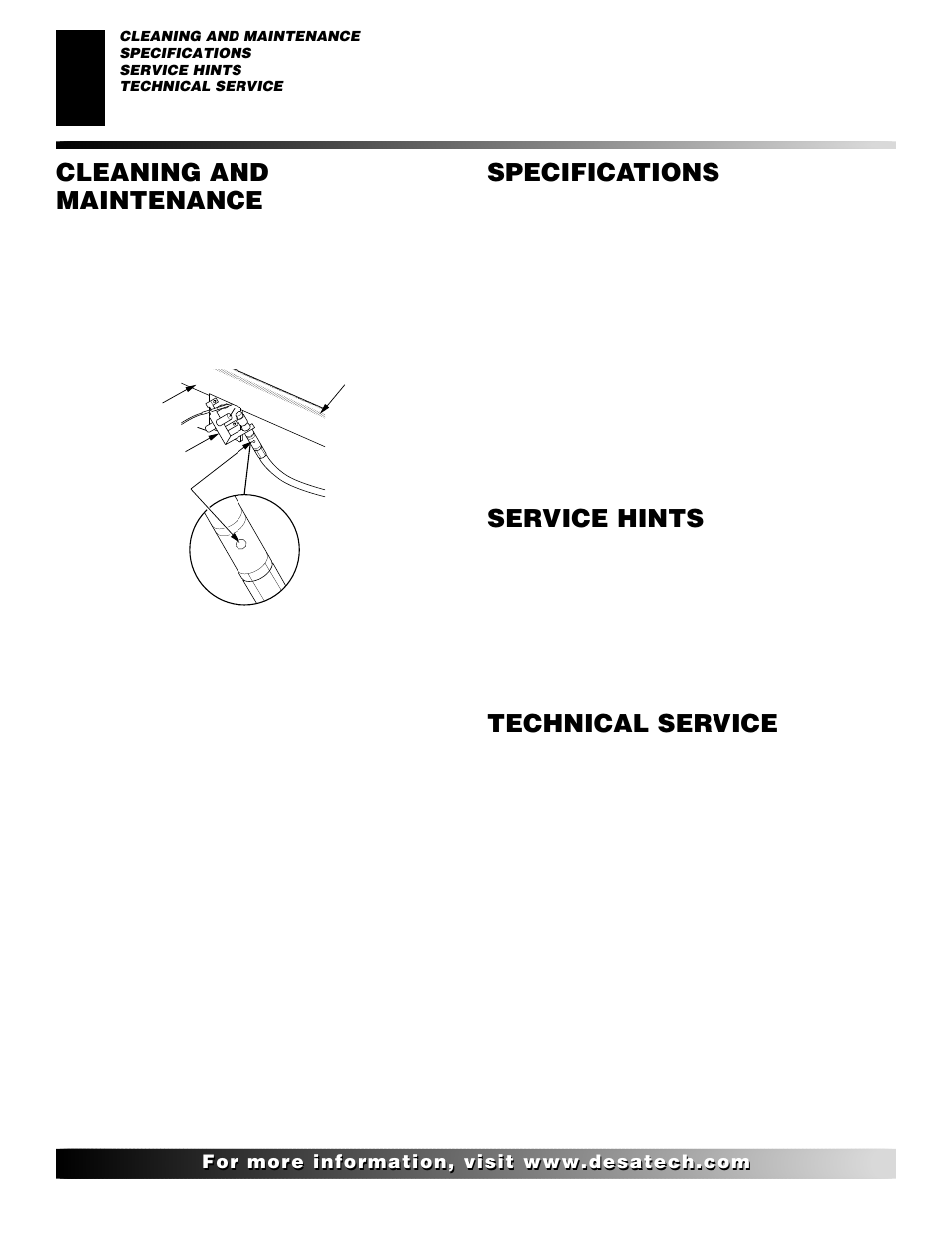 Cleaning and maintenance, Technical service, Specifications | Service hints, Continued | Desa Tech 107434-01C.pdf User Manual | Page 16 / 28