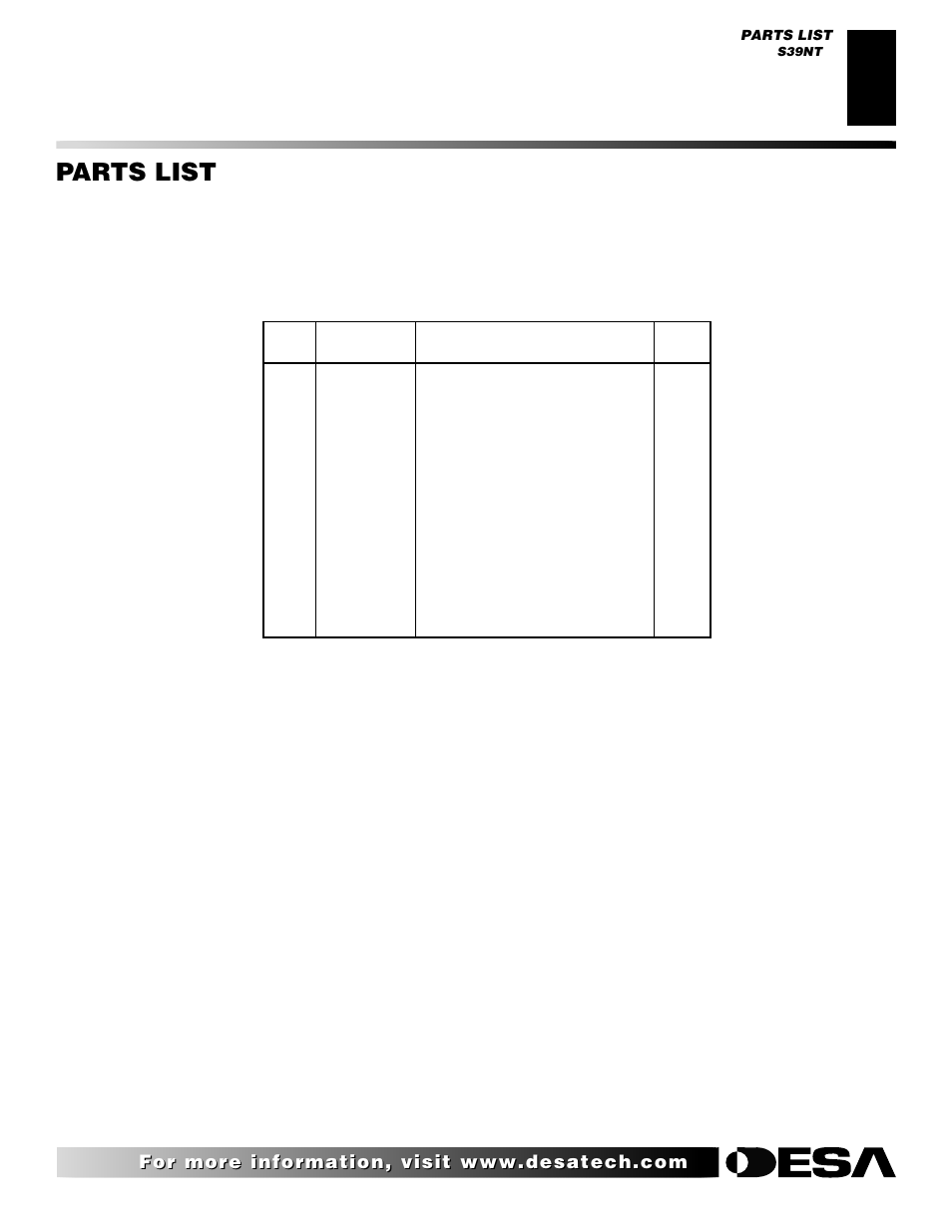 Parts list, S39nt | Desa Tech 107434-01C.pdf User Manual | Page 21 / 28