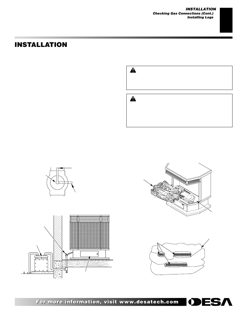 Installation, Continued, Installing logs | Desa Tech 107434-01C.pdf User Manual | Page 9 / 28