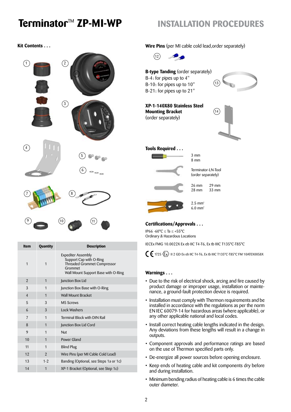 Terminator, Zp-mi-wp, Installation procedures | Thermon ZP-MI-WP Terminator User Manual | Page 2 / 7