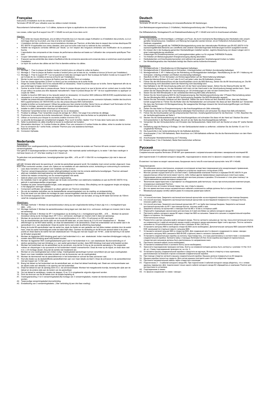 Française, Nederlands, Deutsch | Русский | Thermon ZP-MI-WP Terminator User Manual | Page 6 / 7