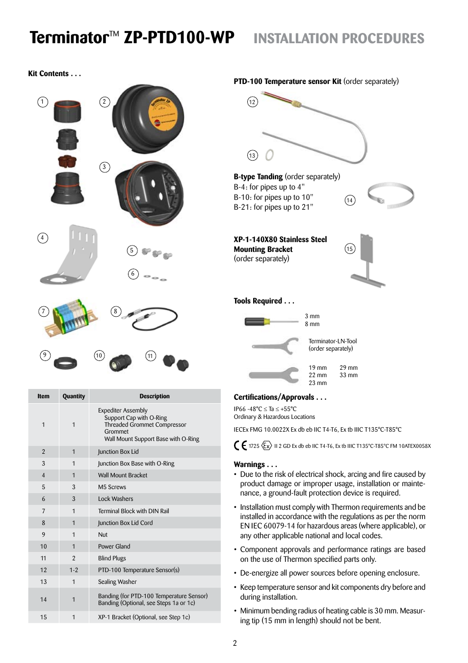 Terminator, Zp-ptd100-wp, Installation procedures | Thermon ZP-PTD100-WP Terminator User Manual | Page 2 / 7