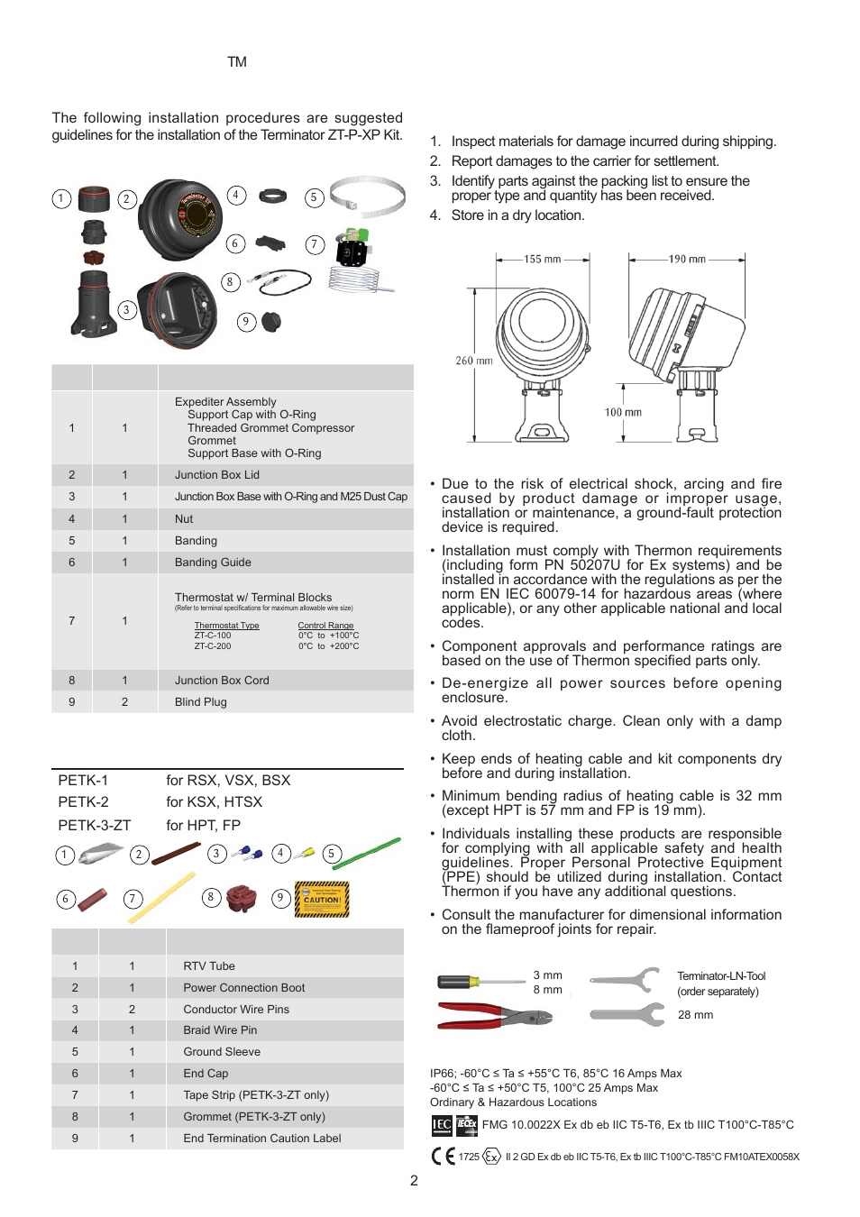 Terminator, Zt-p-xp, Installation procedures | Thermon ZT-P-XP User Manual | Page 2 / 8