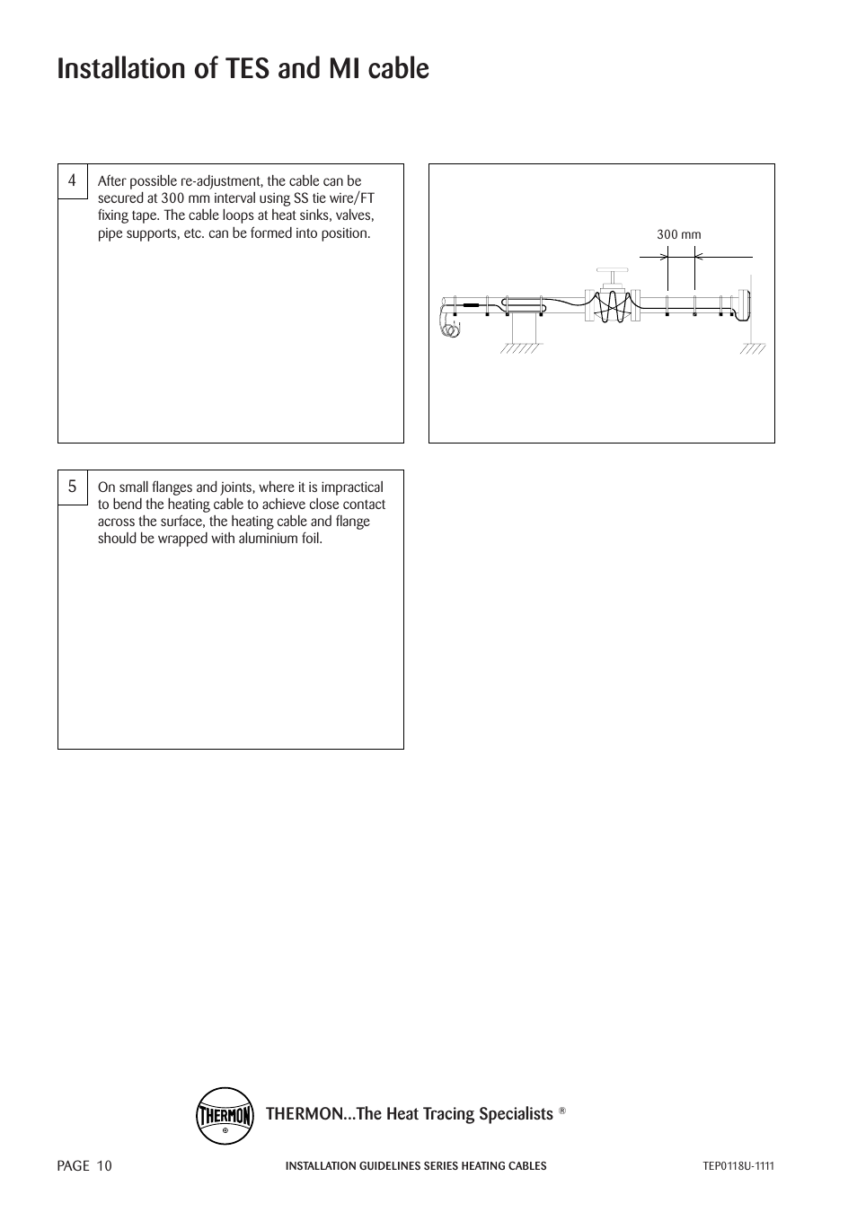 Installation of tes and mi cable | Thermon TESH User Manual | Page 12 / 26