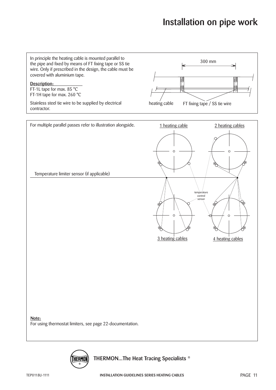 Installation on pipe work, Thermon...the heat tracing specialists | Thermon TESH User Manual | Page 13 / 26