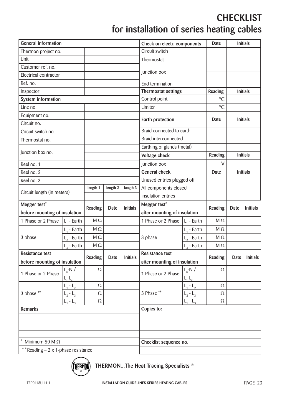 Thermon...the heat tracing specialists | Thermon TESH User Manual | Page 25 / 26