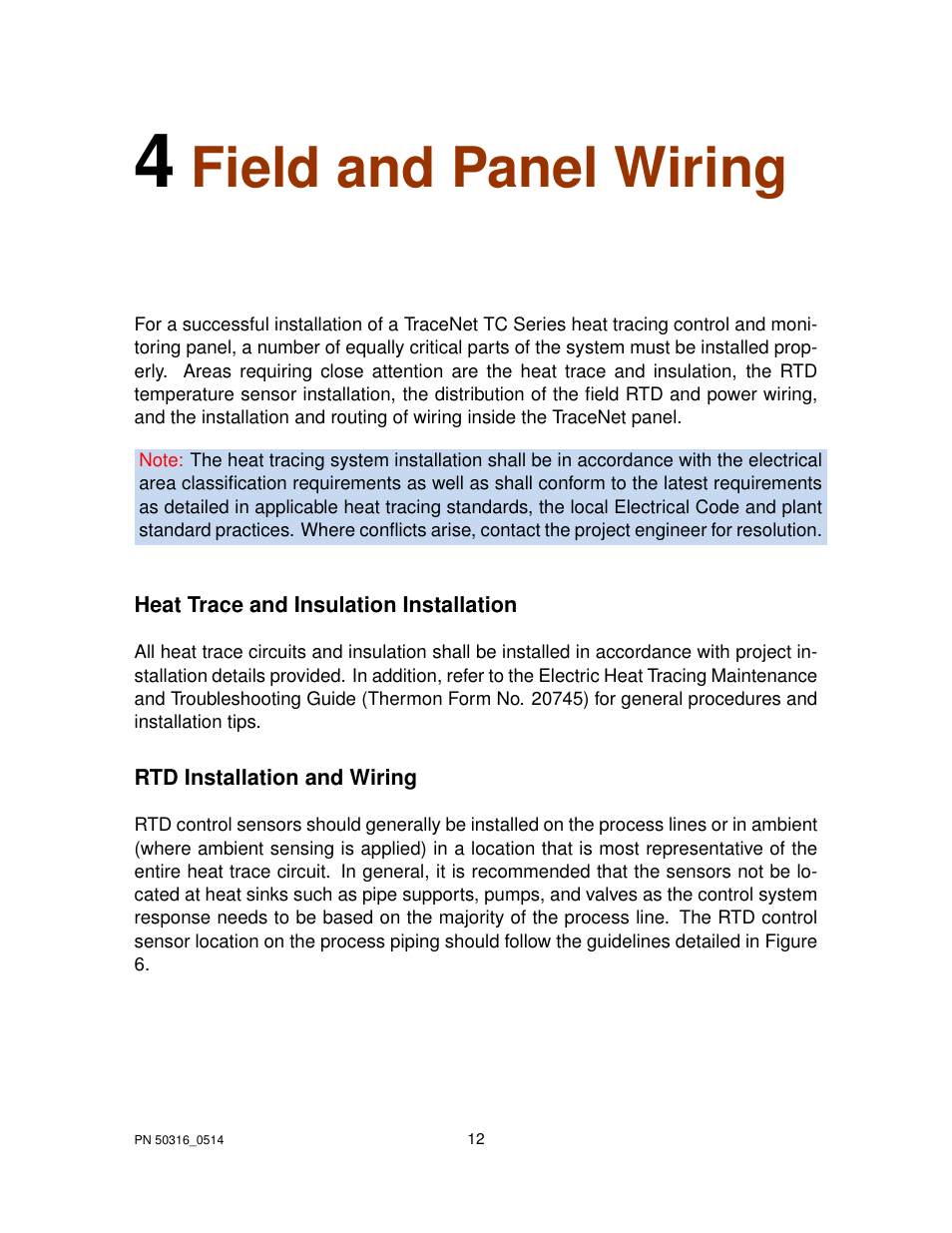 Field and panel wiring | Thermon TraceNet TCM 18 User Manual | Page 16 / 96