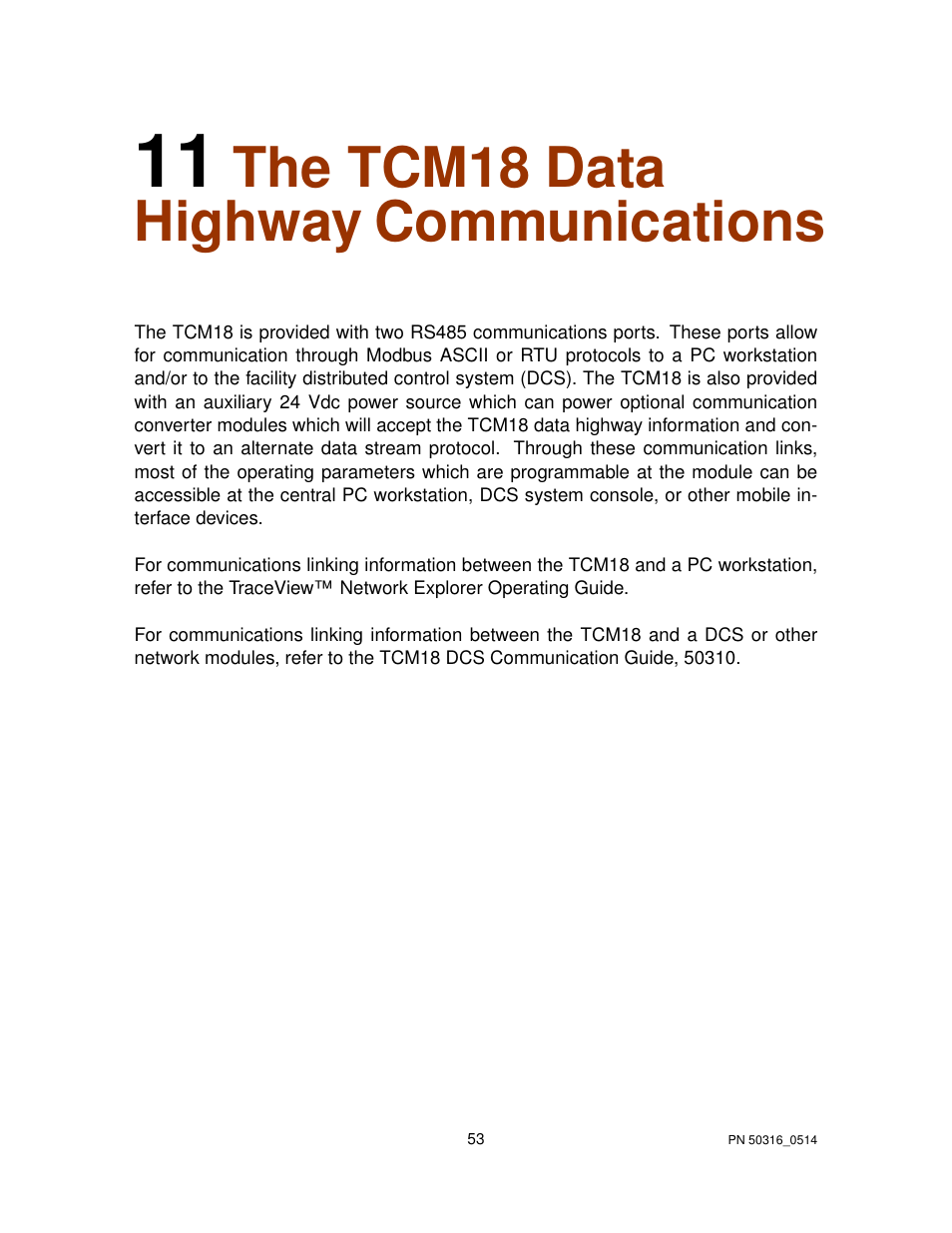 The tcm18 data highway communications | Thermon TraceNet TCM 18 User Manual | Page 57 / 96