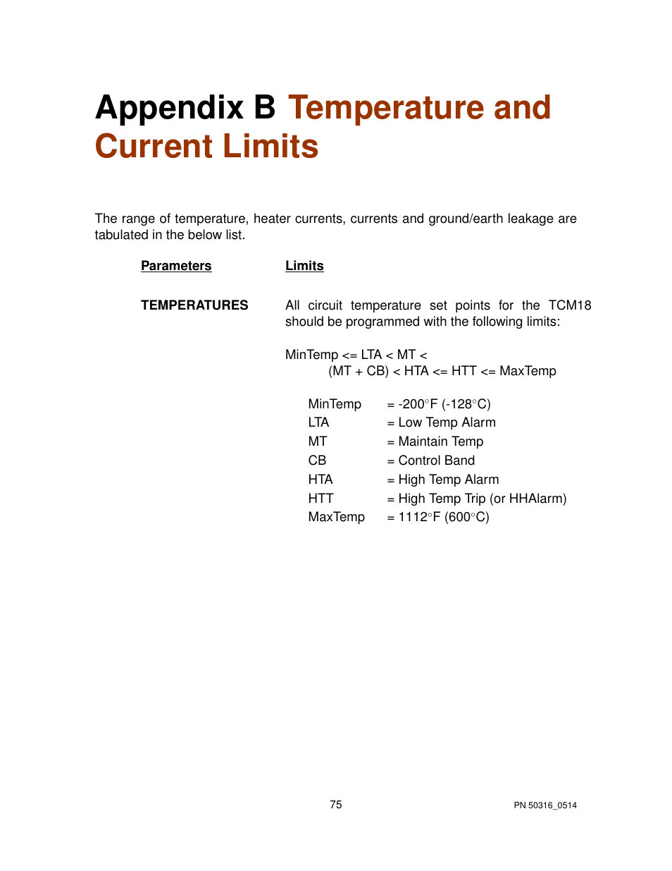 Appendix b temperature and current limits | Thermon TraceNet TCM 18 User Manual | Page 79 / 96