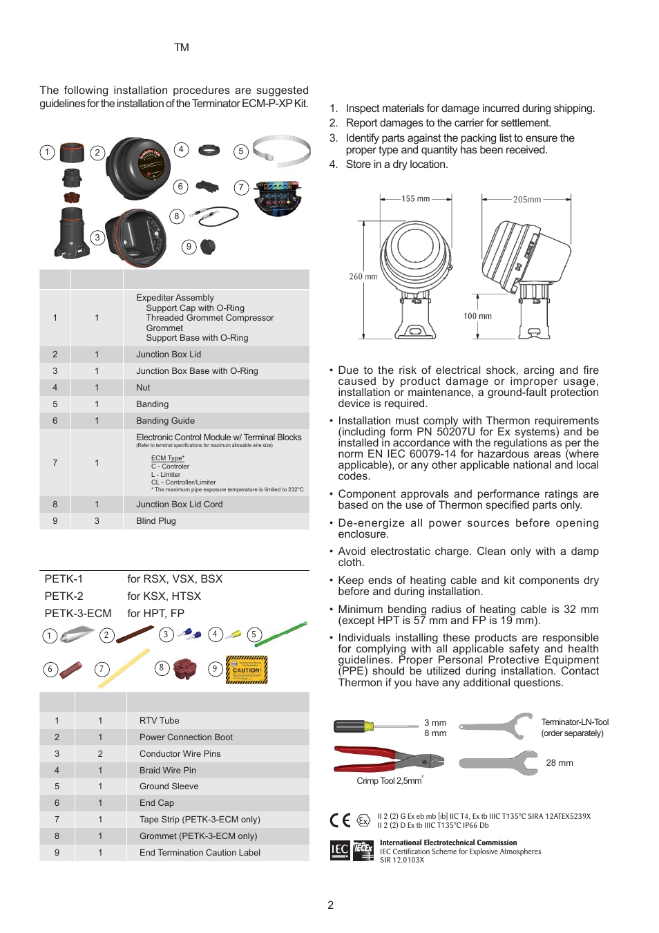 Terminator, Ecm-p-xp, Installation procedures | Thermon ECM-P-XP User Manual | Page 2 / 8