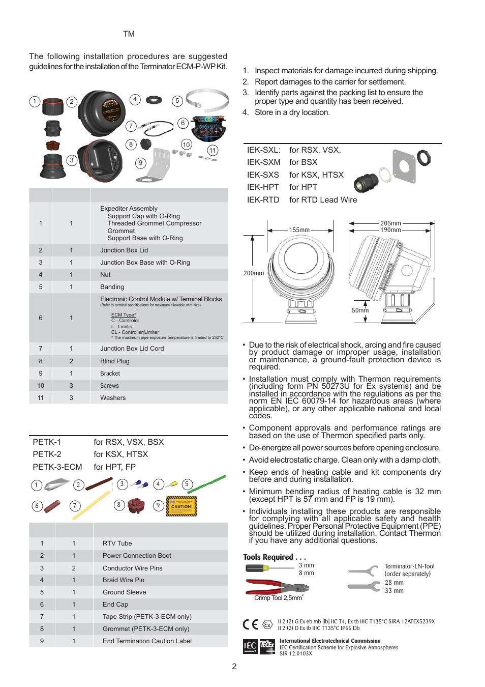 Terminator, Ecm-p-wp, Installation procedures | Thermon ECM-P-WP User Manual | Page 2 / 8