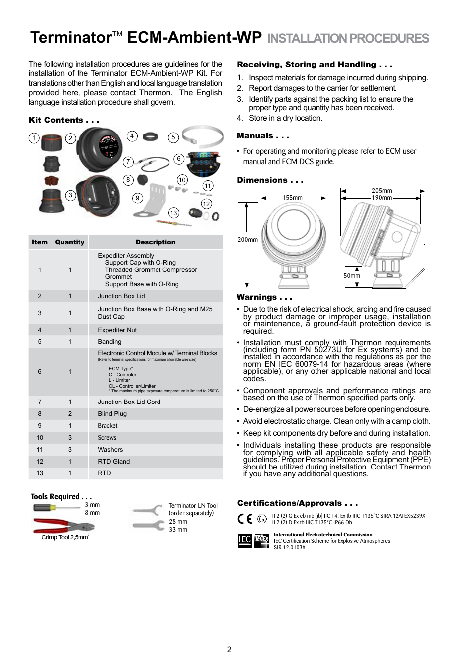 Terminator, Ecm-ambient-wp, Installation procedures | Thermon ECM-Ambient-WP User Manual | Page 2 / 4