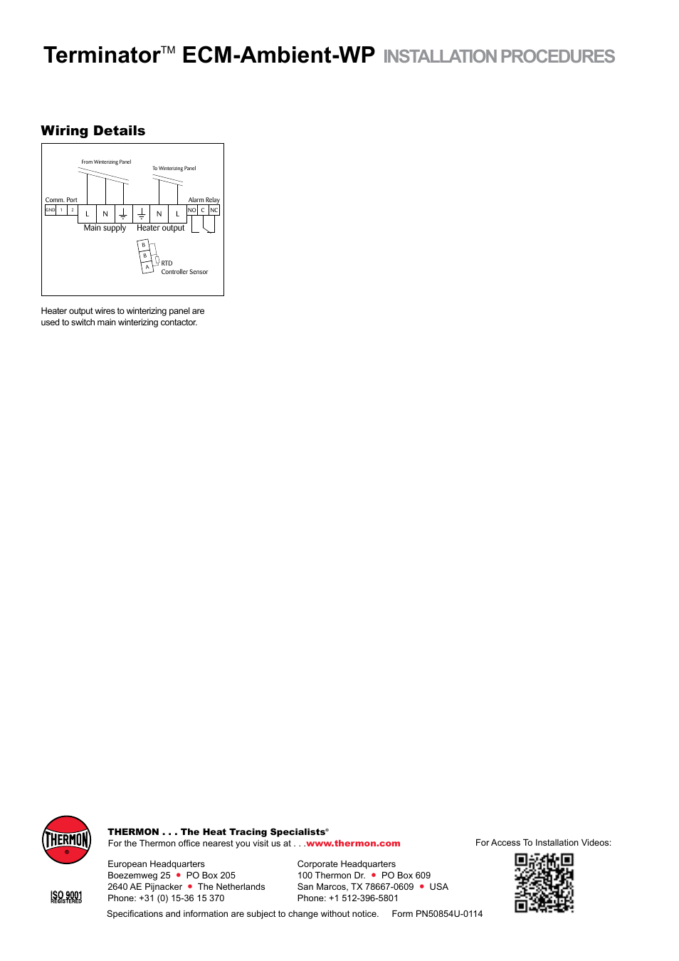 Terminator, Ecm-ambient-wp, Installation procedures | Wiring details | Thermon ECM-Ambient-WP User Manual | Page 4 / 4