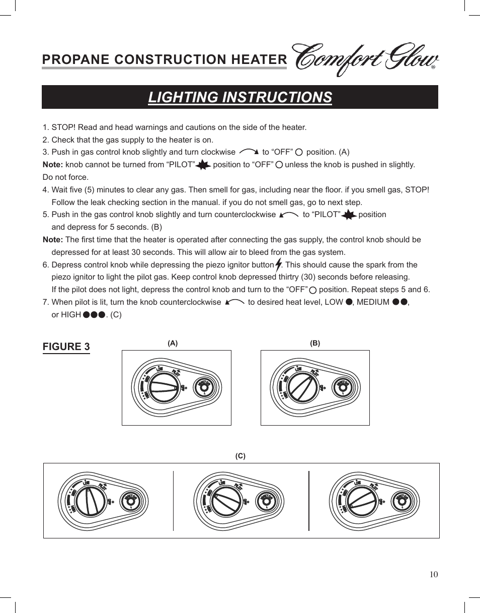 Lighting instructions, Propane construction heater | Desa Tech GCH480 User Manual | Page 10 / 54