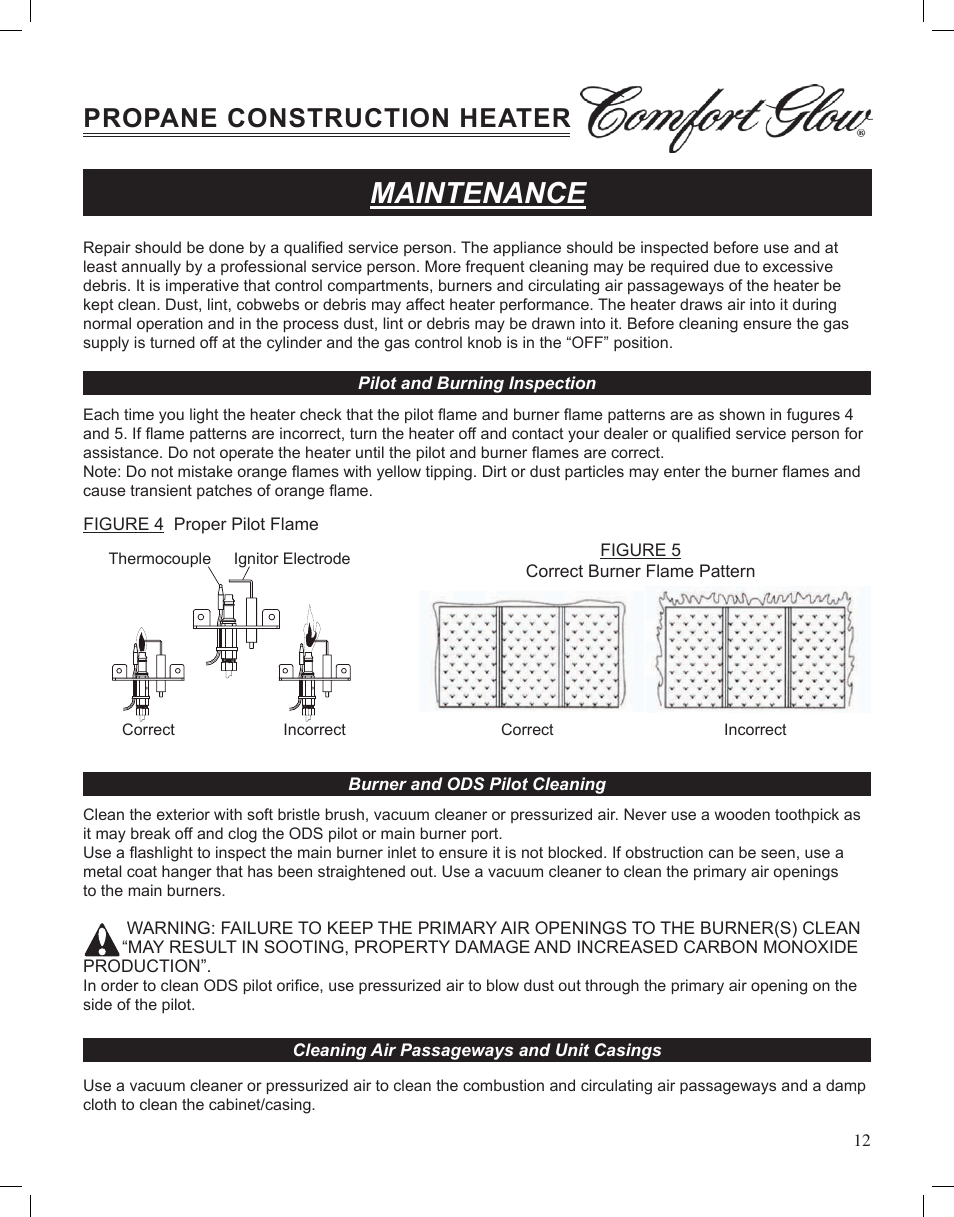 Maintenance, Propane construction heater | Desa Tech GCH480 User Manual | Page 12 / 54