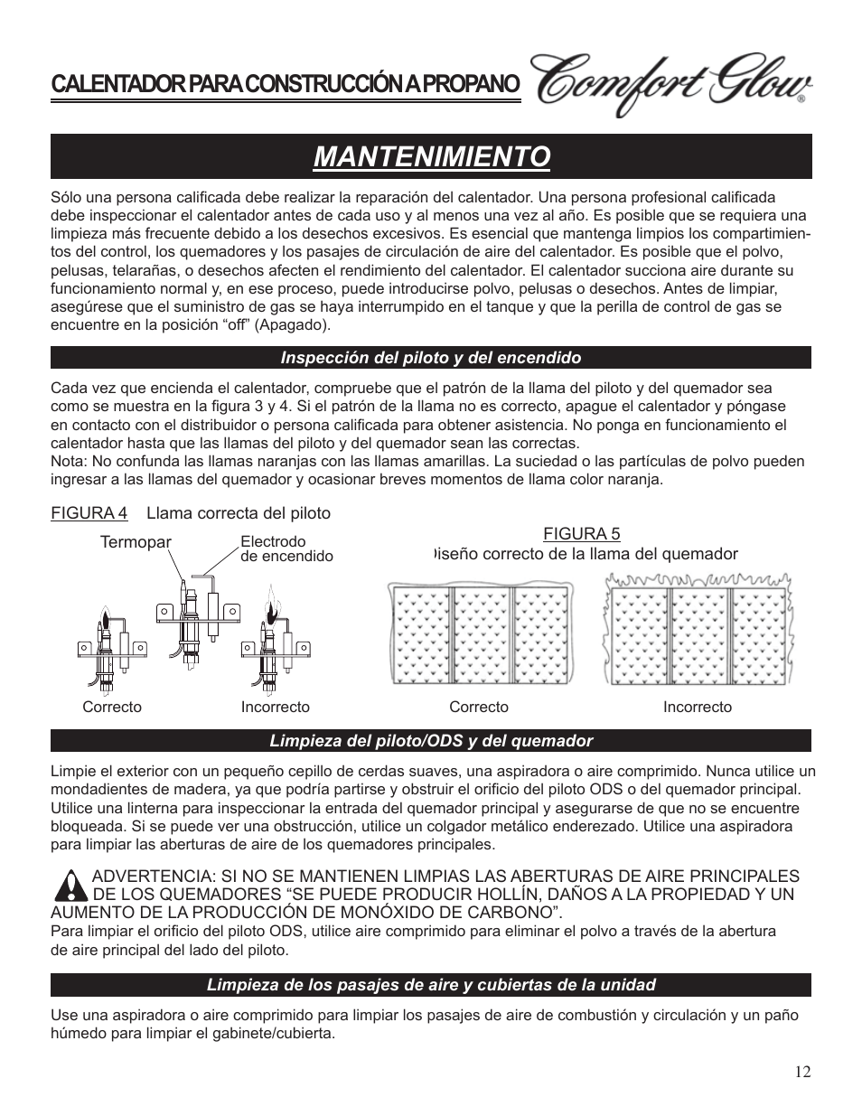 Mantenimiento, Calentador para construcción a propano | Desa Tech GCH480 User Manual | Page 30 / 54