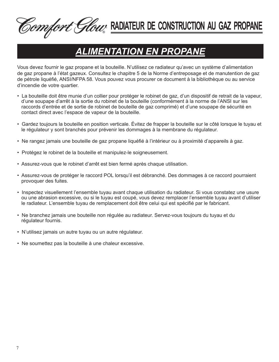 Radiateur de construction au gaz propane, Alimentation en propane | Desa Tech GCH480 User Manual | Page 43 / 54