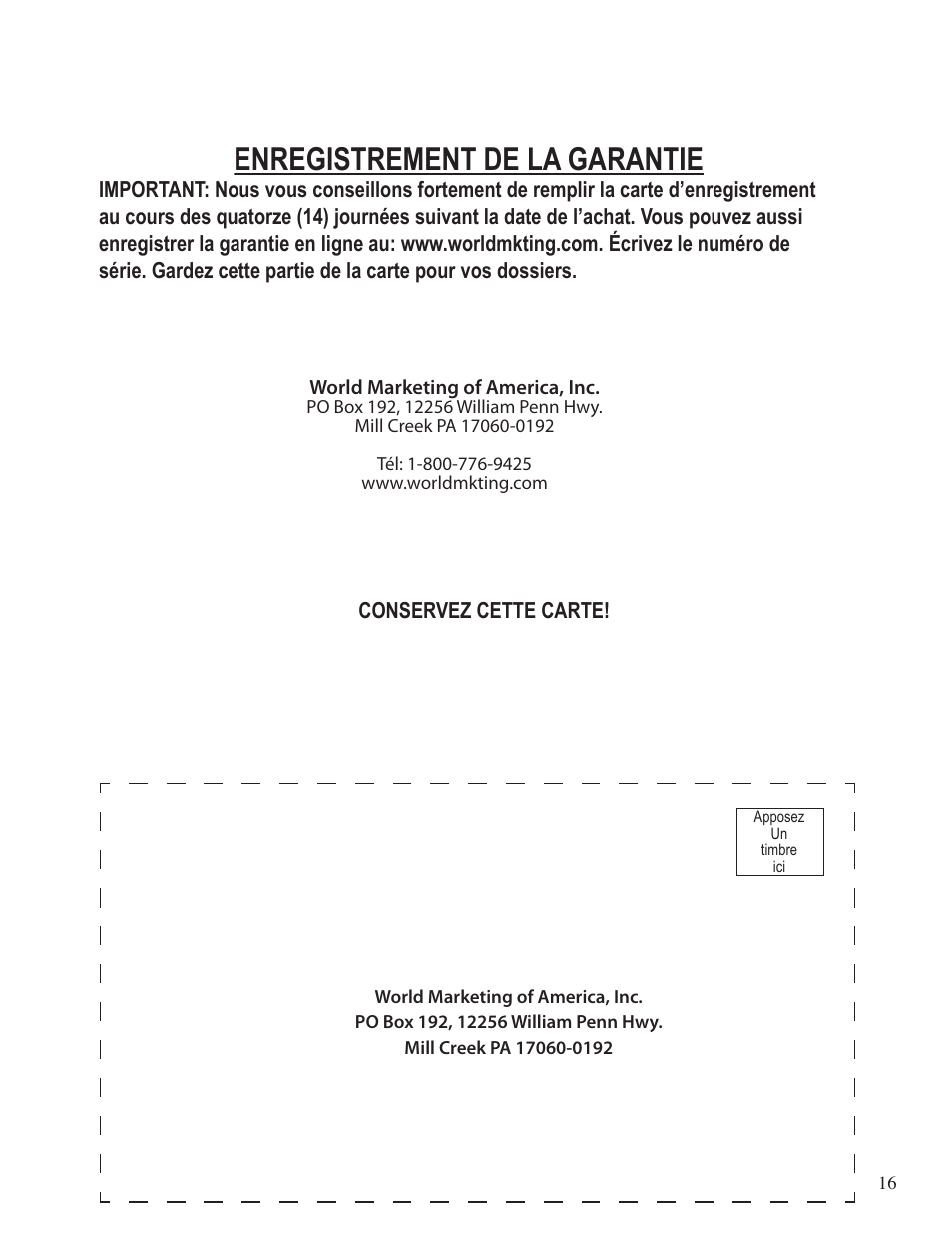 Enregistrement de la garantie | Desa Tech GCH480 User Manual | Page 52 / 54