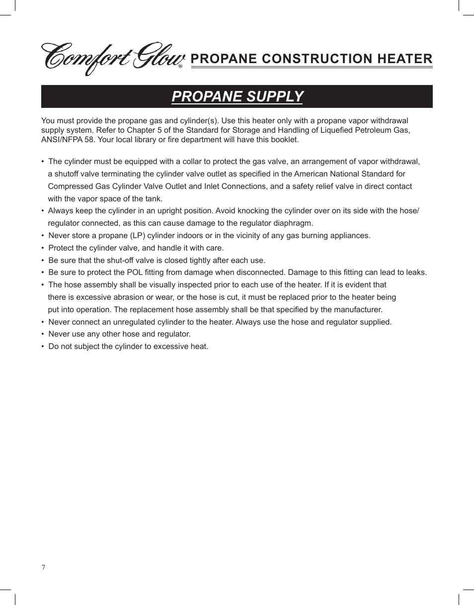 Propane supply, Propane construction heater | Desa Tech GCH480 User Manual | Page 7 / 54