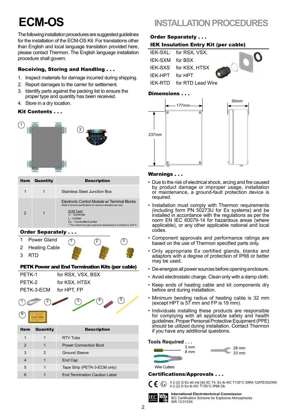 Ecm-os, Installation procedures | Thermon ECM-OS User Manual | Page 2 / 4