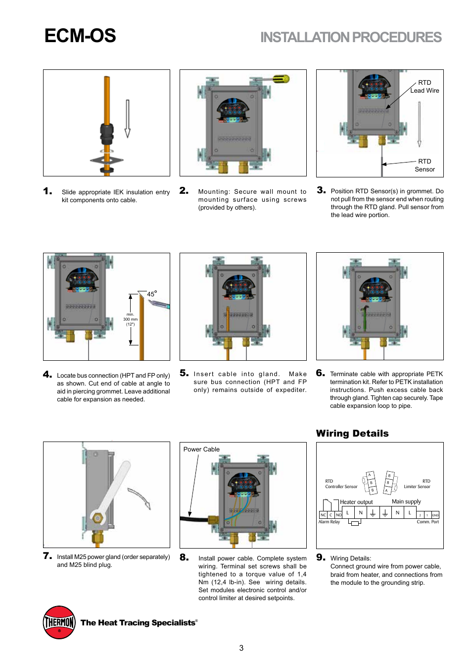 Ecm-os, Installation procedures, Wiring details | The heat tracing specialists | Thermon ECM-OS User Manual | Page 3 / 4