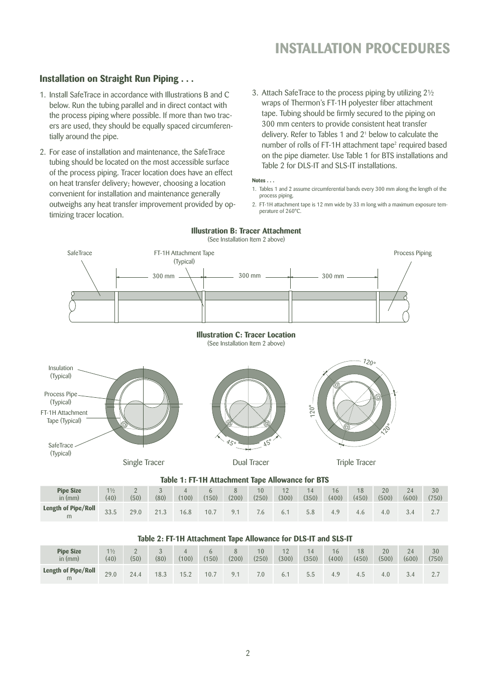 Installation procedures, Installation on straight run piping | Thermon SafeTrace Steam Tracers User Manual | Page 3 / 8