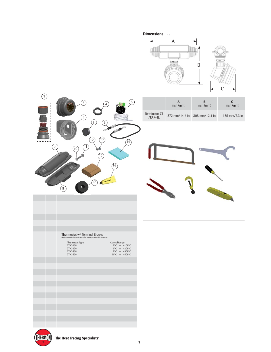 Terminator, Zt / fak-4l, Cb a | Thermon FAK-4L Kit User Manual | Page 2 / 5