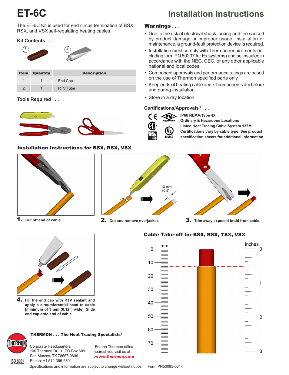 Et-6c, Installation instructions | Thermon ET-6C User Manual | Page 2 / 2