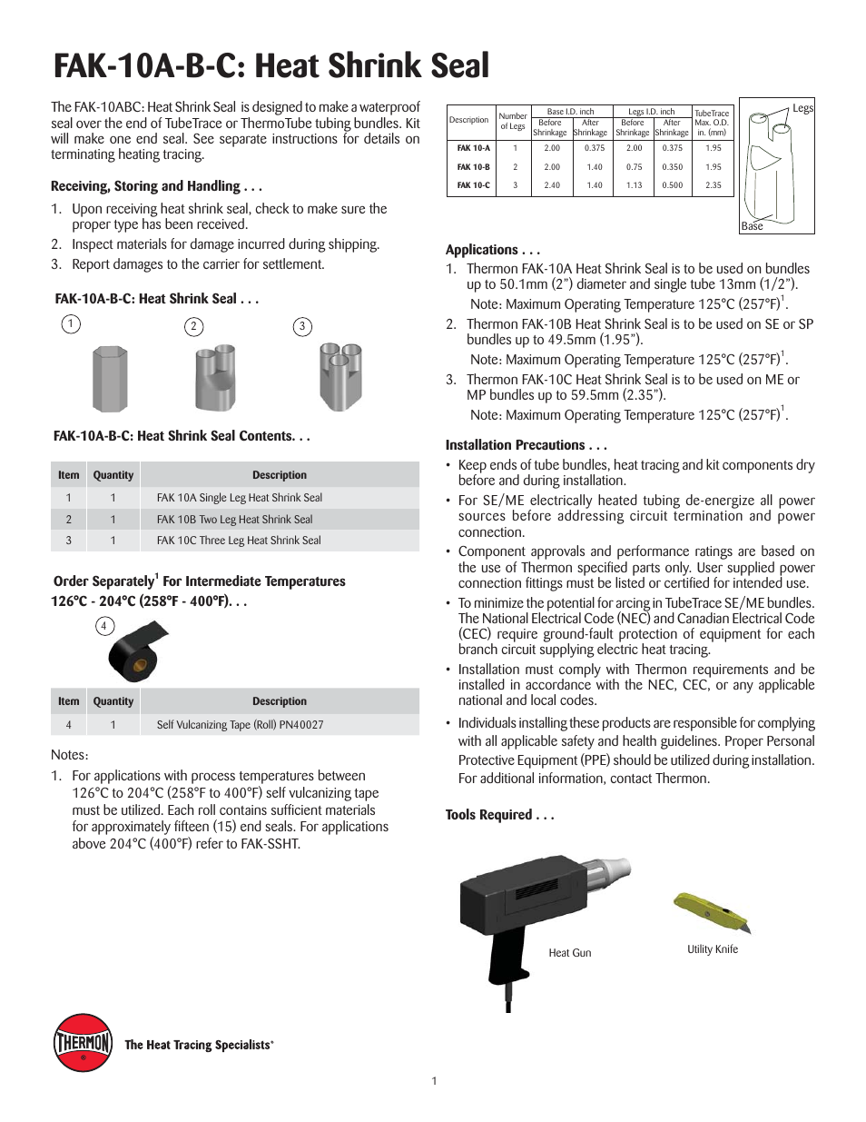 Fak-10a-b-c: heat shrink seal | Thermon FAK10A-B-C User Manual | Page 2 / 4