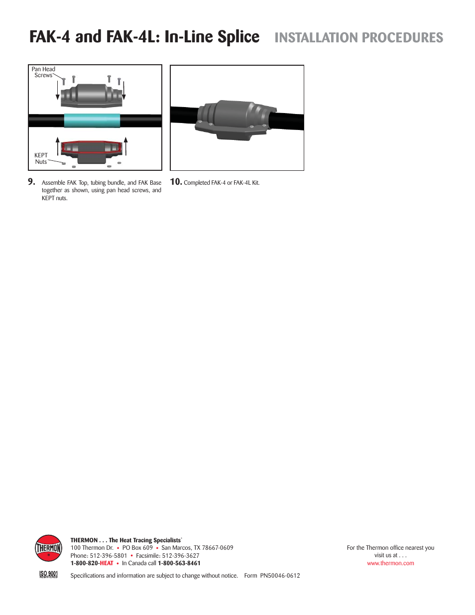 Fak-4 and fak-4l: in-line splice, Installation procedures | Thermon FAK-4 User Manual | Page 4 / 4