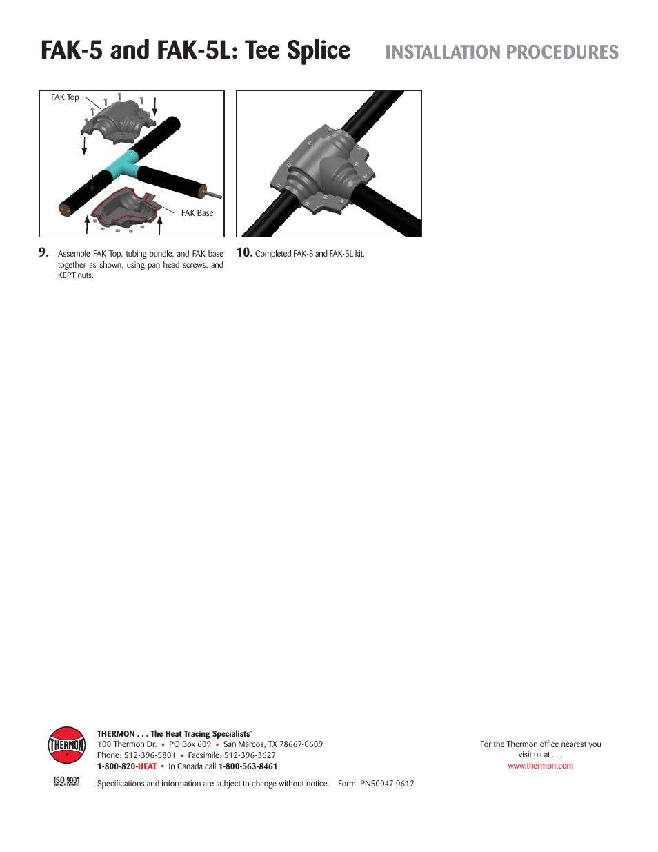 Fak-5 and fak-5l: tee splice, Installation procedures | Thermon FAK-5 User Manual | Page 4 / 4