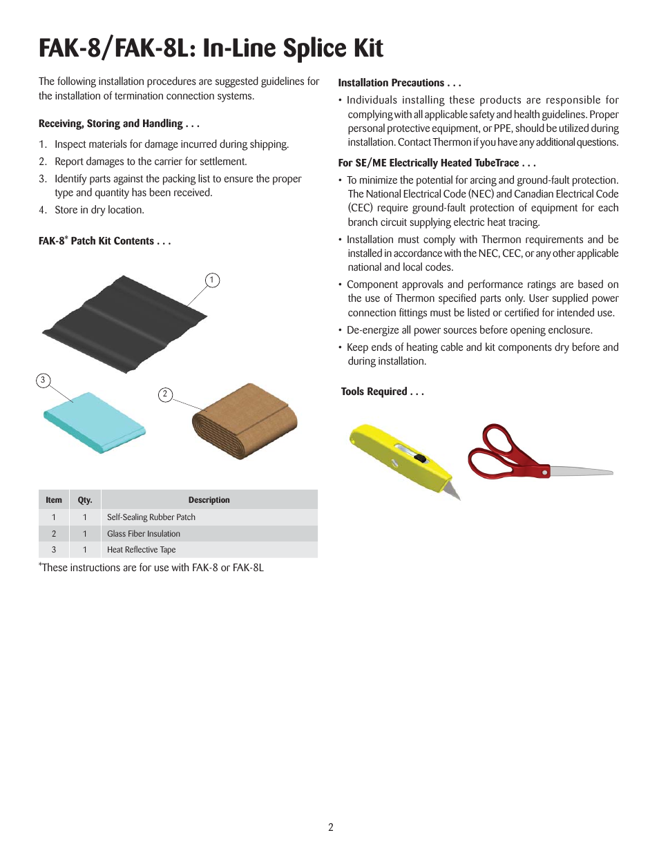 Fak-8/fak-8l: in-line splice kit | Thermon FAK-8 User Manual | Page 2 / 4