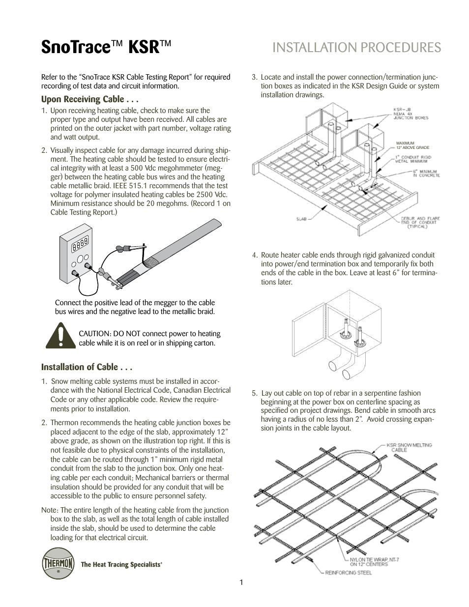 Snotrace ™ ksr, Installation procedures | Thermon KSR User Manual | Page 2 / 7