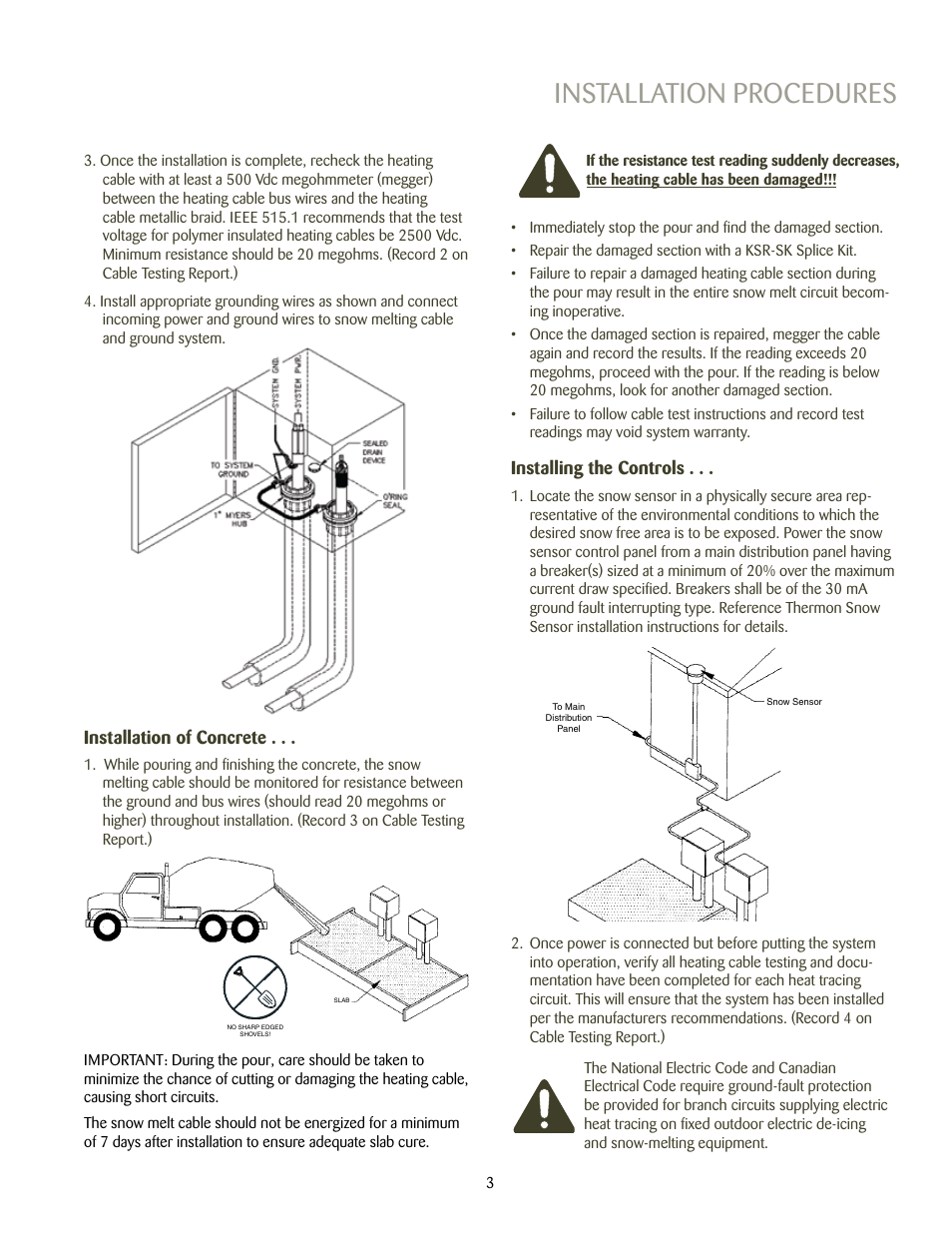 Installation procedures, Installation of concrete, Installing the controls | Thermon KSR User Manual | Page 4 / 7