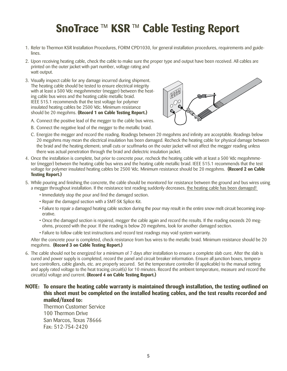 Snotrace, Cable testing report | Thermon KSR User Manual | Page 6 / 7