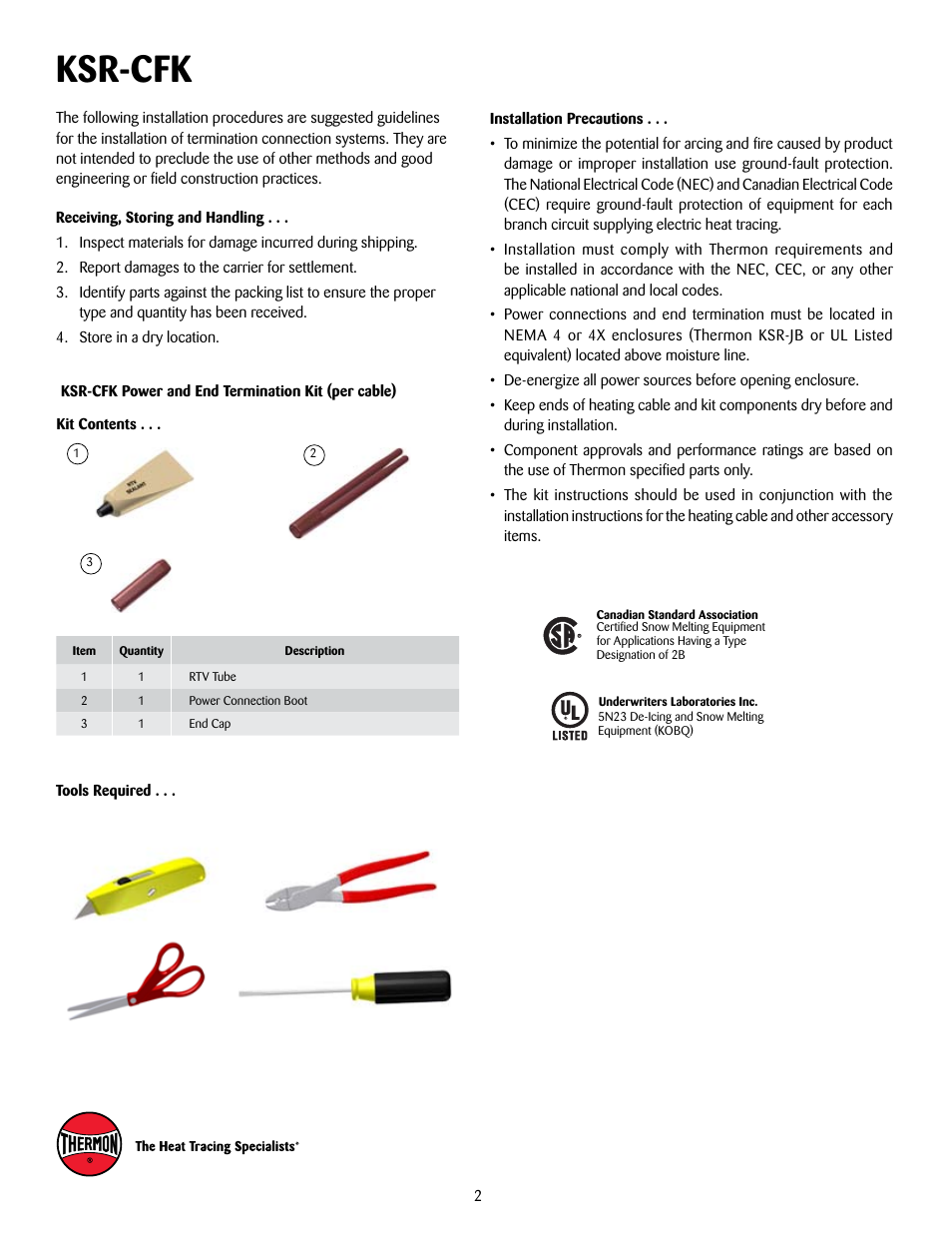 Ksr-cfk | Thermon KSR-CFK User Manual | Page 2 / 5